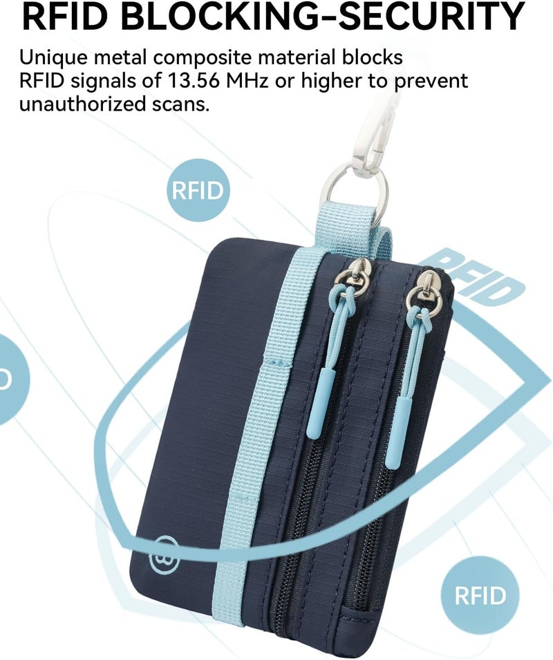 Bostanten محفظة صغيرة RFID، محفظة ID بسحاب ميني مال مع سلسلة مفاتيح، محافظ بطاقات مقاومة للماء للنساء والرجال، أزرق بحري وأزرق سماوي - Image 5